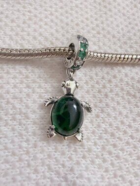 Green Murano Glass Turtle Dangle Silver Charm For Pandora Bracelet Necklace